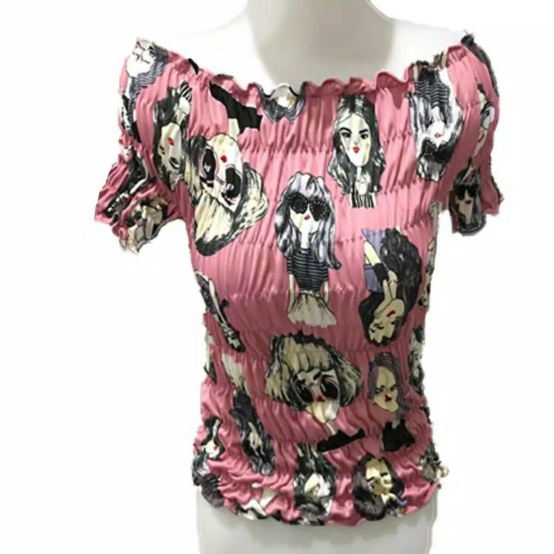 BAJU SABRINA KERUT WANITA TERBARU KOREAN STYLE