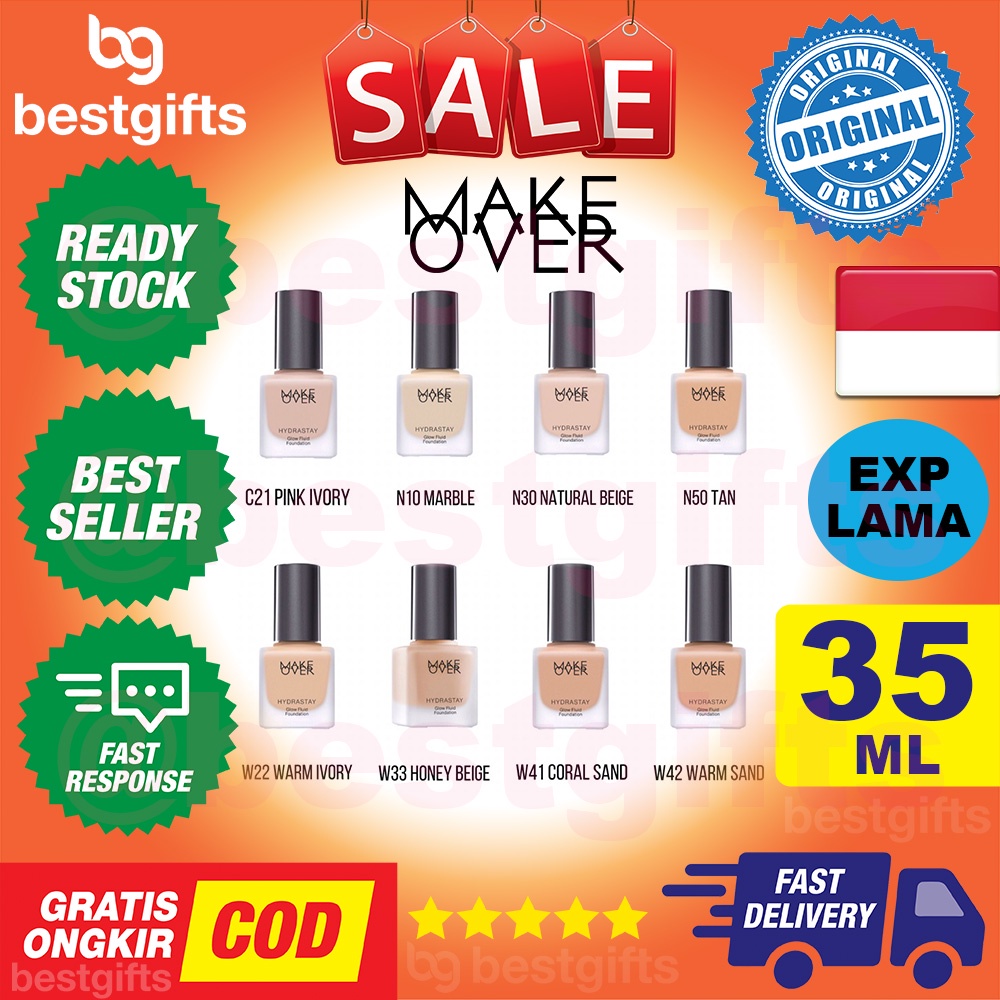 MAKE OVER MAKEOVER HYDRASTAY GLOW FLUID FOUNDATION MAKEUP FONDASI MAKE UP WAJAH WARNA TAHAN LAMA 35 ML