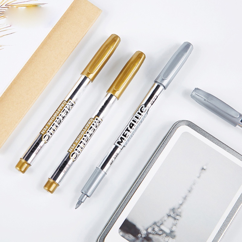 SIY  12Pc Gold Silver Resin Drawing Pen Graffiti Highlights Metallic Permanent Marker