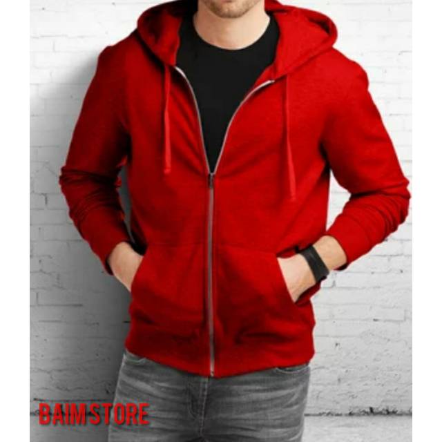 jaket hoodie merah polos