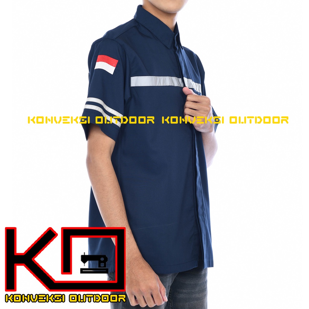 KEMEJA WEARPACK BAJU SAFETY K3 OUTDOOR INDOOR - Seragam Kemeja Kerja Lapangan Lengan Pendek Proyek Bangunan Tambang Alat Berat PLN Enginer Instalasi Mesin werpek sefti Scotlit Warna Navy Konveksi Outdoor