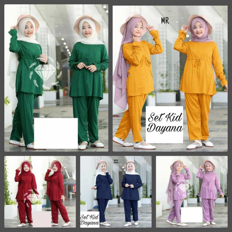 SET DAYANA KID FASHION PAKAIAN ANAK PEREMPUAN SETELAN ATASAN DAN CELANA BAHAN MOSCREPE MR ADA VIDEO REAL PICT