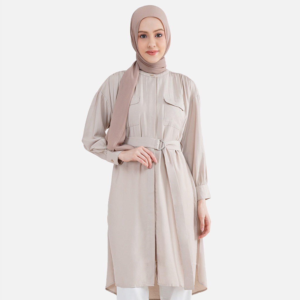 Aeesha Baju Tunik Wanita Muslim Lengan Panjang LIN000032A Cream