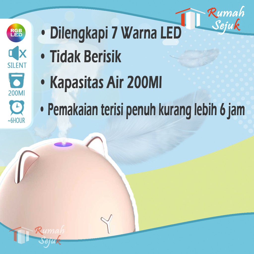 RS - Air Humidifier Diffuser Aromaterapi Alat Pengharum Ruangan Difuser Disfuser Unik Lucu Kucing RS-H32 Humdifier Purifier Difusser Defuser Humidifer Humadifier Humudifier Dispuser Humifider Portable Mobil Car Uap Hiasan Kamar Lampu LED Free Gratis Oil