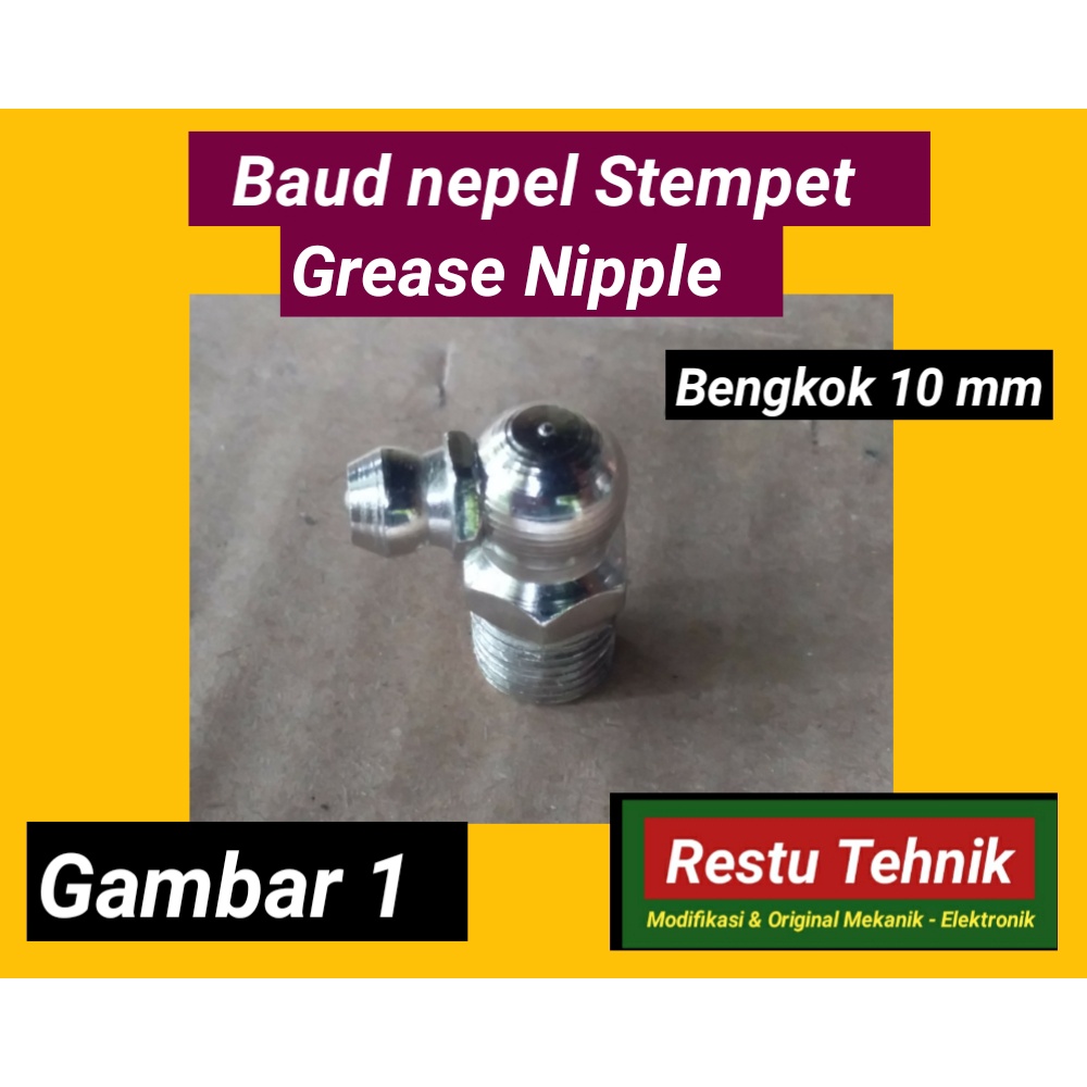Baud nepel gemuk stempet / Grease Nipple. Besi Crome 10mm Bengkok-Lurus