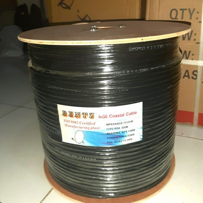 Bentz kabel antena tv coaxial rg6 2v 75ohm ukuran 15 meter 20m 25m + drat antena berkualitas tinggi