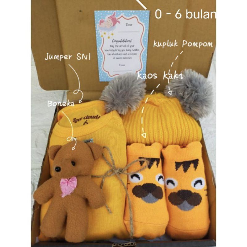 Hampers Bayi Newborn Baby Gift Set Unisex Kado Kelahiran Parcel Bayi Laki-laki Perempuan-Standart Kuning Tua
