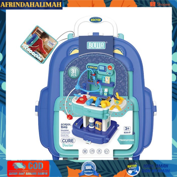 

[TERBARU] Bowa 2 in 1 School Bag Cure Doctor Suitcase Table Pretend Play Set Ori