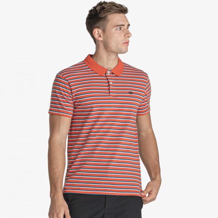 Kaos Polo Dockers Smart 360 Flex Stripe Mecca Orange Polo Shirt Men ORIGINAL