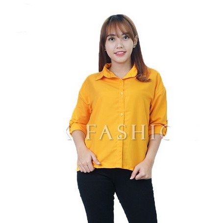 KEMEJA BASIC / KEMEJA DIAN / COMFY SKOLDER / KEM BASIC / KEMEJA POLOS-MUSTARD