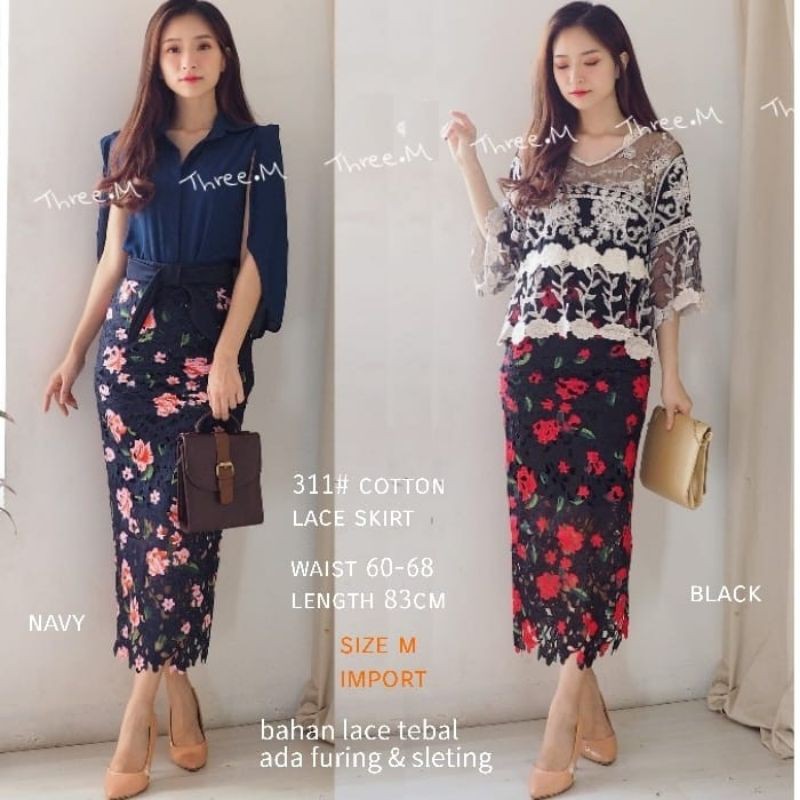 311Rok span panjang motif flower warna  Rok panjang Merah span motif bunga import Rok bunga kuning