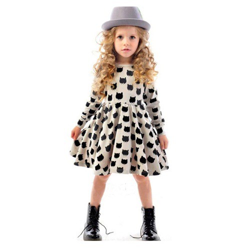 fashion kids Dress cartoon cat long sleeves / dress anak lengan panjang