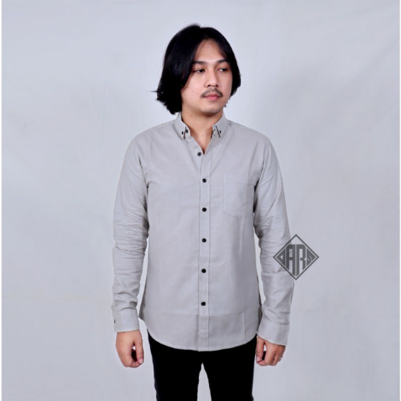 Kemeja Pria Polos Lengan panjang dan lengan pendek Warna Abu Abu Muda Softgrey grey jumbo - kemeja warna abu muda gre grey softgrey hem polos abu