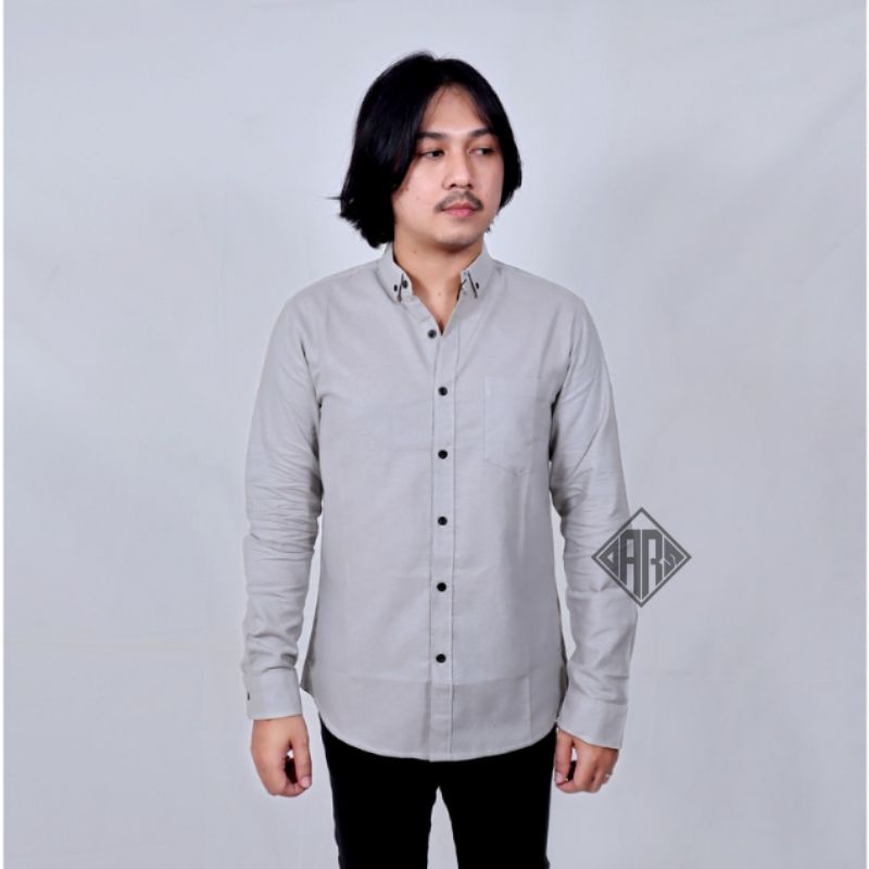 Oars.ID kemeja abu muda softgrey grey polos pria lengan panjang dan lengan pendek jumbo - kemeja warna abu muda gre grey softgrey murah