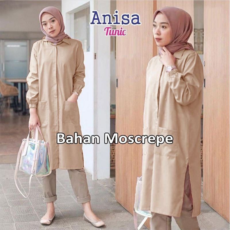 [ BISA COD ] TUNIK ANISA BAHAN MOSCREPE  FIT TO XL