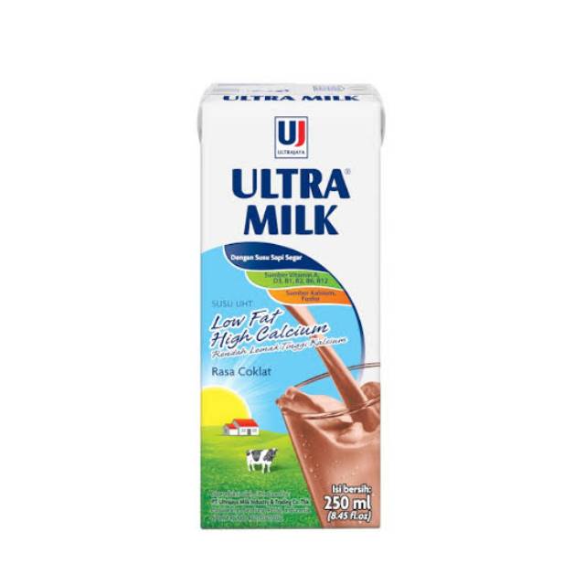 Susu Segar Ultra Milk 250ml UHT Low Rendah Lemak Fat High Hi Calcium Cokelat Coklat Plain 250 ml