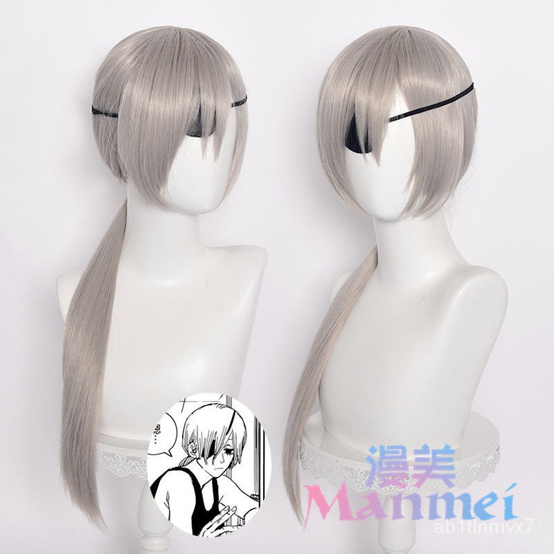 Quanxi Anime Chainsaw Man Cosplay Silver Long Wig Eyes Patch Heat Resistant Fiber Hair Halloween
