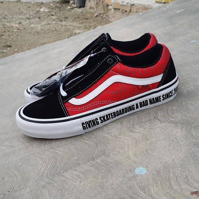 Vans Oldskool Pro X Baker Skateboarding Black White Red