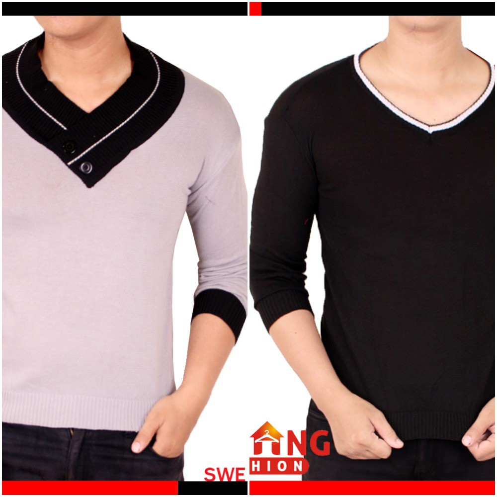 Sweater Pria Polos Motif V-Neck - Bahan Rajut (COMB)