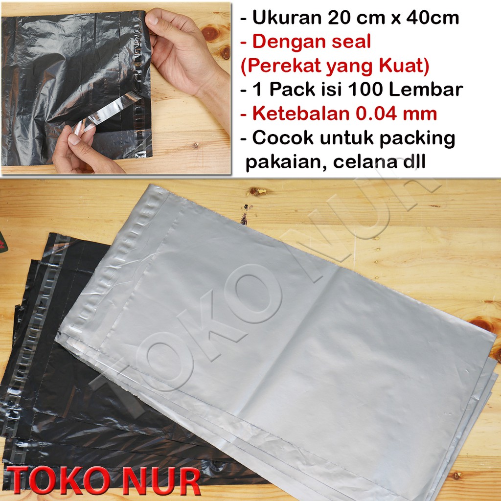 Kantong Plastik packing olshop ukuran 20cm  x 40cm dengan perekat seal