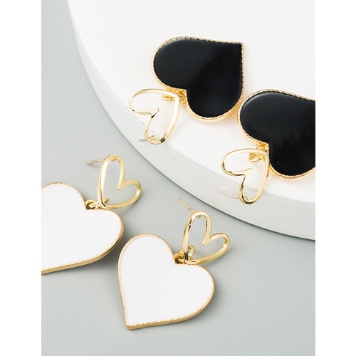 LRC Anting Tusuk Fashion Black Love Dropping Hollow Alloy Earrings K36815