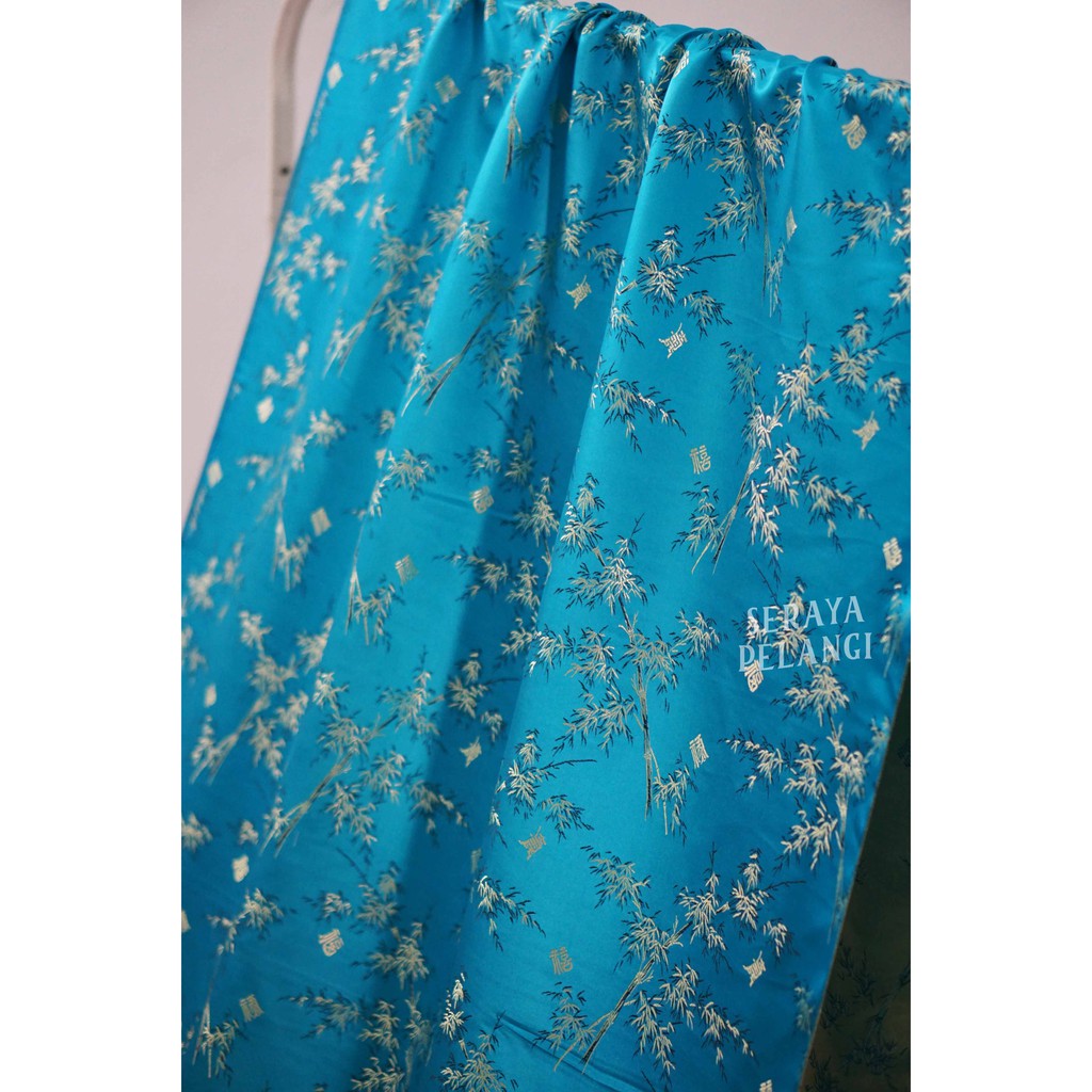 [METERAN] SATEN CINA Motif Bambu | Baju Cheongsam | Kain Meteran | Fashion | Chongsam | Congsam | Wa