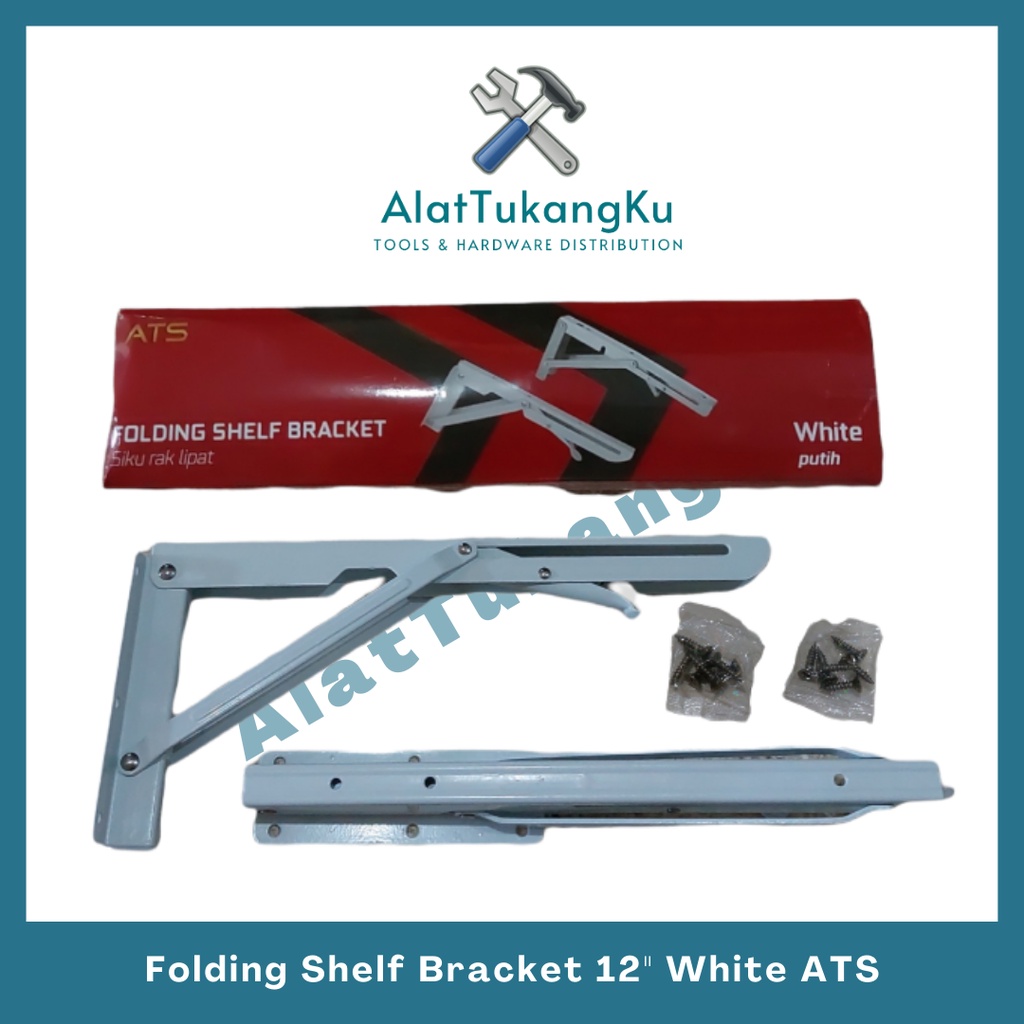 Siku Rak Lipat Putih 12"  Panjang 30 cm / Siku Rak Tebal 12 Inch / Folding Shelf Bracket 12" White A