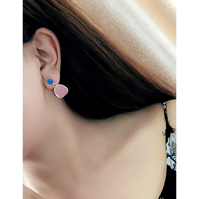 LRC Anting Tusuk Fashion Drip Geometric Square Color Hit Ear Studs F5441X