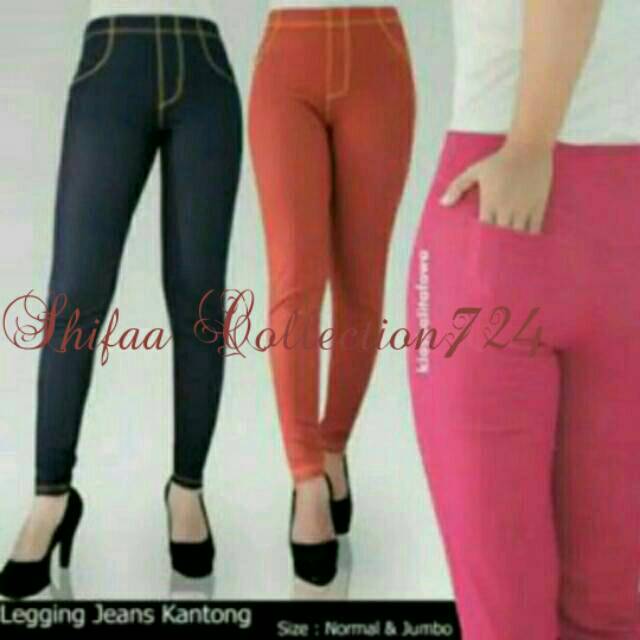 Leging Jumbo / Legging Murah / Celana Legging Panjang Denim Streach (BB 70-80 Kg - Jumbo)