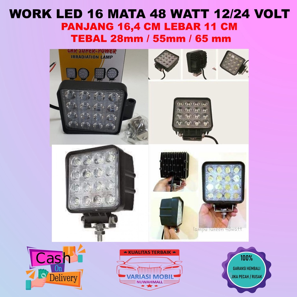 Lampu Tembak Lampu Sorot Work Led Sorot Lampu Tembak Motor Mobil 16 Mata 48 Watt 28mm 55mm 65mm 12 V