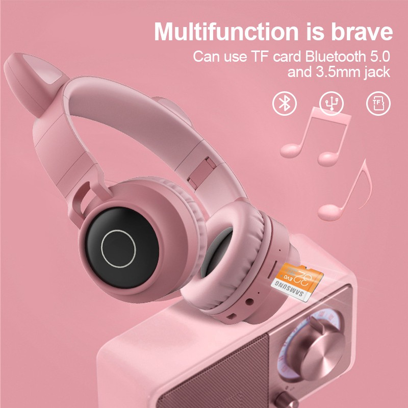 Cat Ear Headphones Wireless Bluetooth Headset LED / Headphone lucu ada Lampu BT-028C
