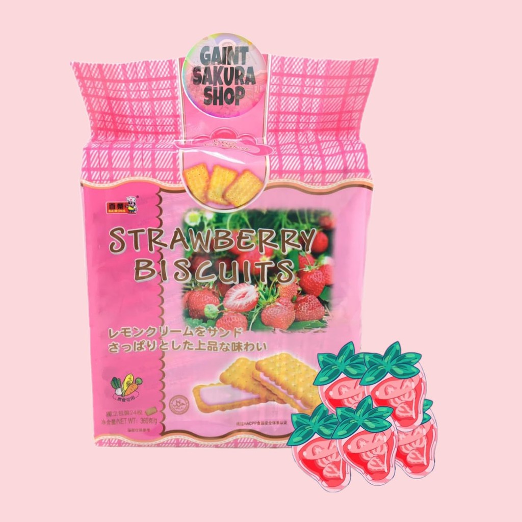 

Bairong Strawberry Flavor Cream Sandwich Biscuit / biskuit / snack / biskuit impor / snack impor