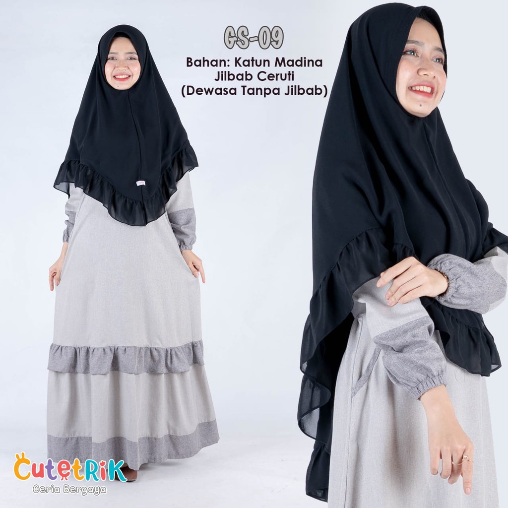 Baju muslim gamis dewasa syari cutetrik motif polos bahan katun madina