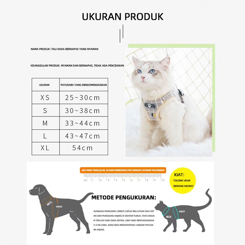 Tali Tuntun Harness Hewan Anjing Kucing Model Rompi  Tali Tuntun Kucing Tali Kucing Harness Kucing Rompi Cat Leash Dog Leash