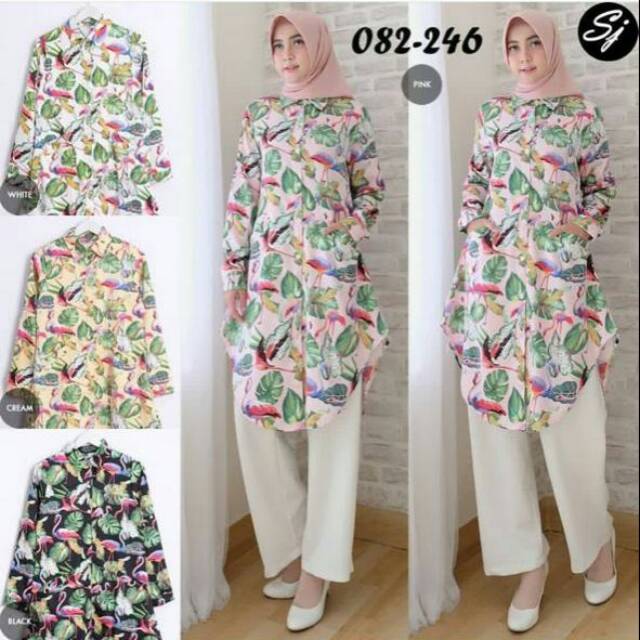 Hem / Kemeja Muslim / Atasan Lengan Panjang / Model Tunik Motif Daun