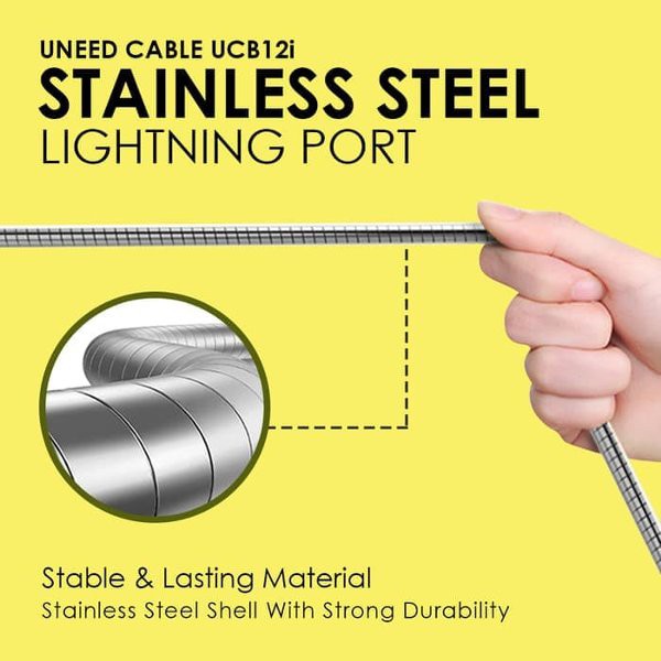 New Item Uneed Stainless Steel Kabel Data Lightning Fast Charging 2.4A - UCB12i Sale