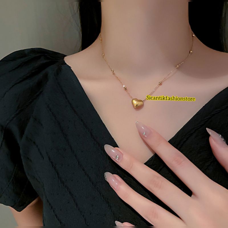 Kalung Wanita Korea Terlaris Model Love Gold Anti Karat selamanya Kalung Titanium Wanita Terbaru Liontin Love Gold