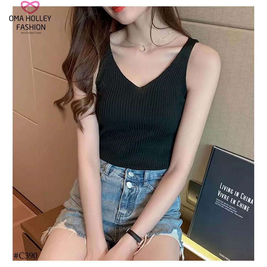(COD) OH Fashion V-Neck Knit Tank Top #C390