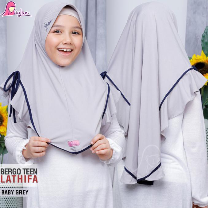 BANTING HARGA Bergo Teen Latifha Miulan Kids Kerudung Anak 10 Tahun Jilbab Couple - Baby Grey