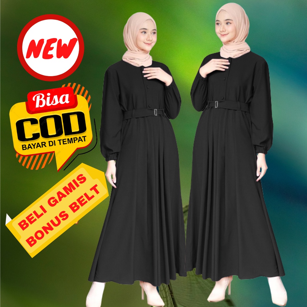Gamis Terbaru 2021 Baju gamis Remaja Modern Kekinian Hitam polos wanita  gamis syar i asdf Gamis Nib