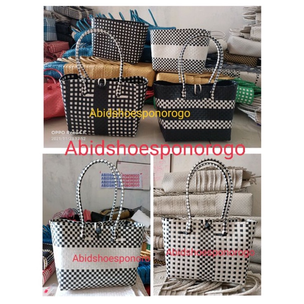 Tas anyaman plastik monochrome cantik mewah