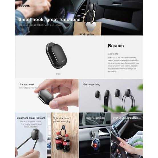 Cuci Gudang Baseus Gantungan Organizer Mobil Car Hook Mount 4 PCS - ACGGBK-01