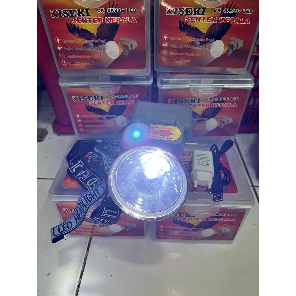 Senter Kepala Cas/ Senter Kepala Camping / Senter Darurat KISEKI CK-SK WATERPROOF SUPER TERANG 150/80/35 Watt Tahan 20Jam