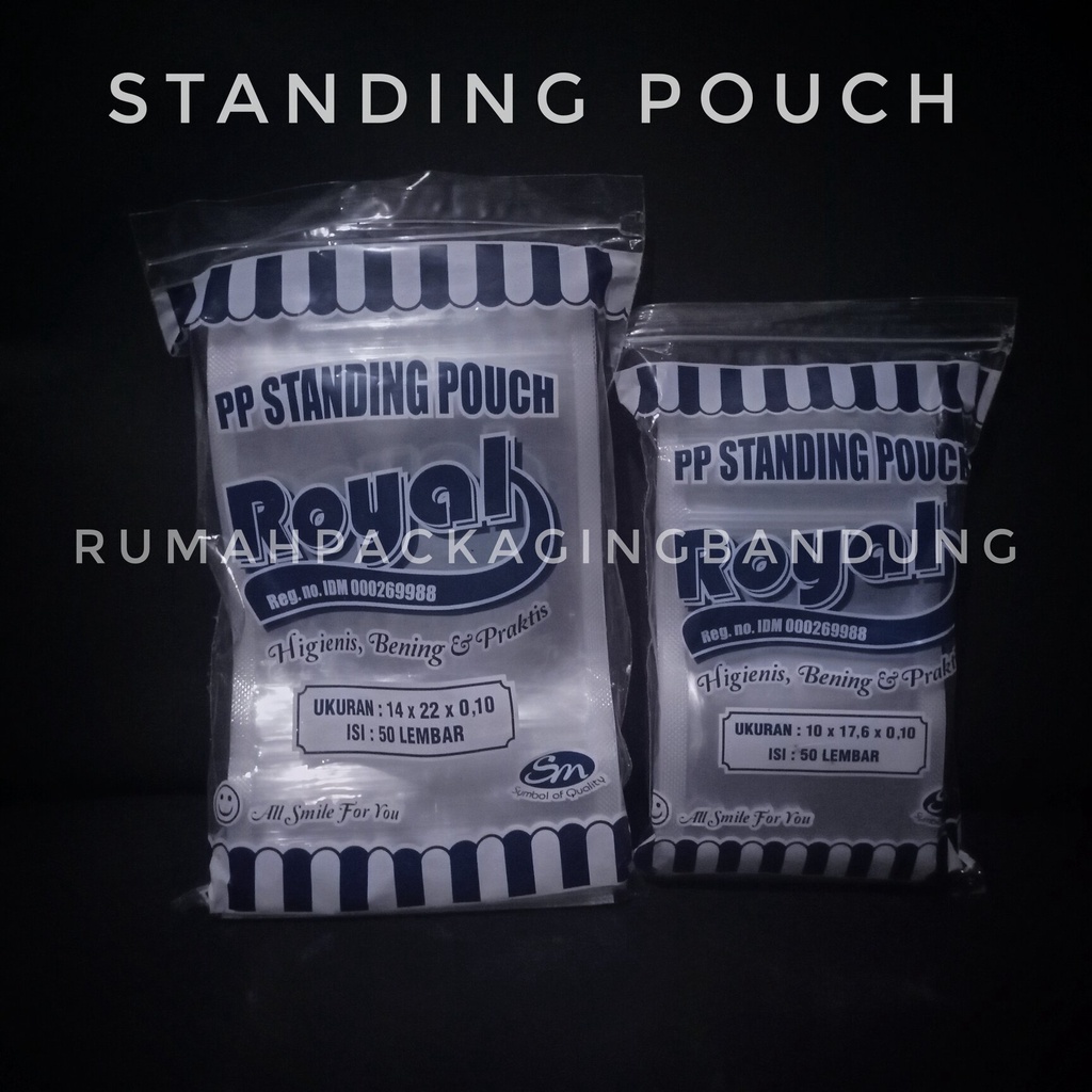 PP Standing Pouch Royal 10 x 17 1 Pack isi 50 Lbr  / Plastik Klip Double Seal / Snack Packing