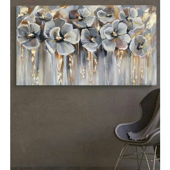 lukisan bunga dinding kamar tidur 120 x 70 cm plus frame