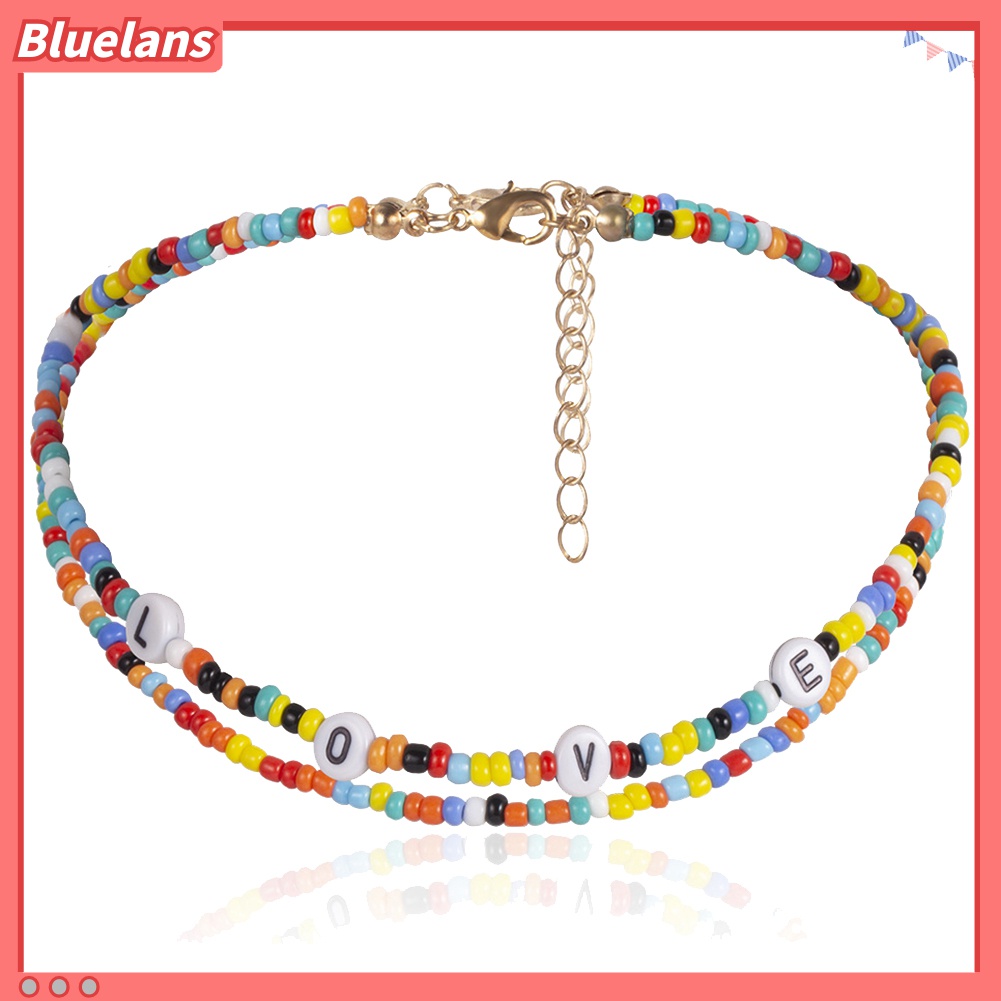 2pcs / Set Kalung Choker Manik-Manik Tulisan LOVE Warna-Warni Gaya Bohemian Untuk Wanita