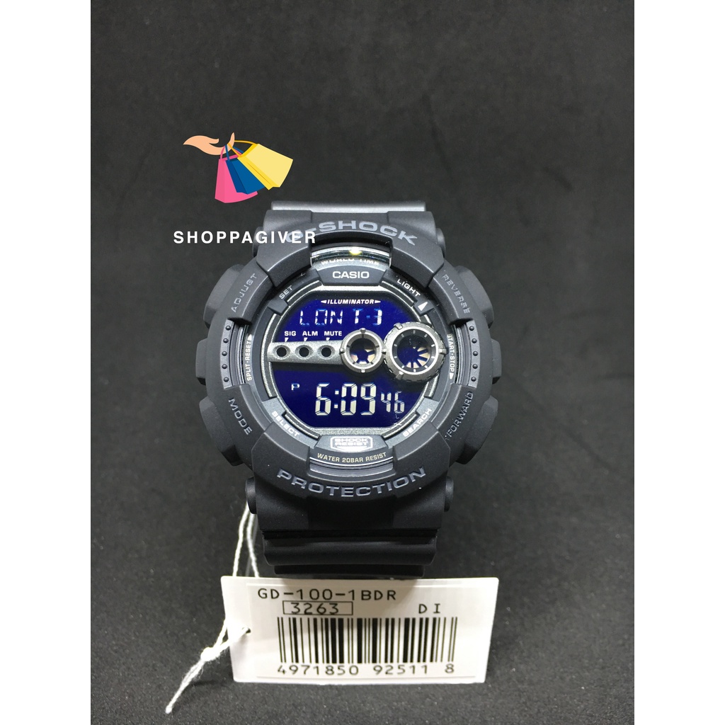 CASIO G-SHOCK ORIGINAL GD-100 / GD-100-1B / GD-100-1BDR DIGITAL JAM TANGAN PRIA BERGARANSI TALI KARE