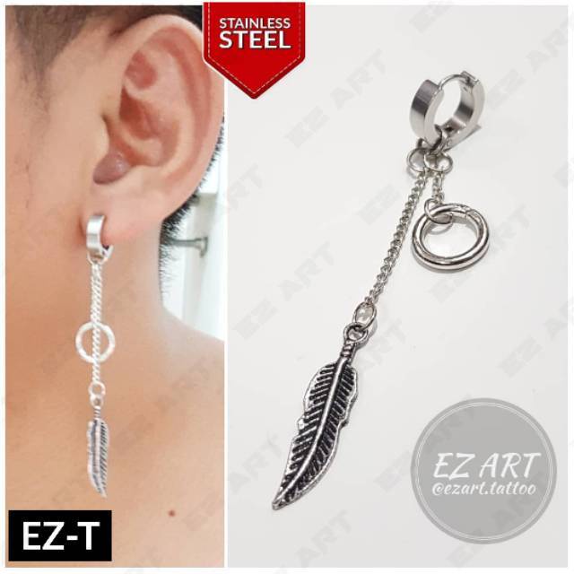 1Pc Model EZ-T Silver Anting Jepit Tusuk Variasi Bandul Gaya Punk Korea KPOP Stainless Steel