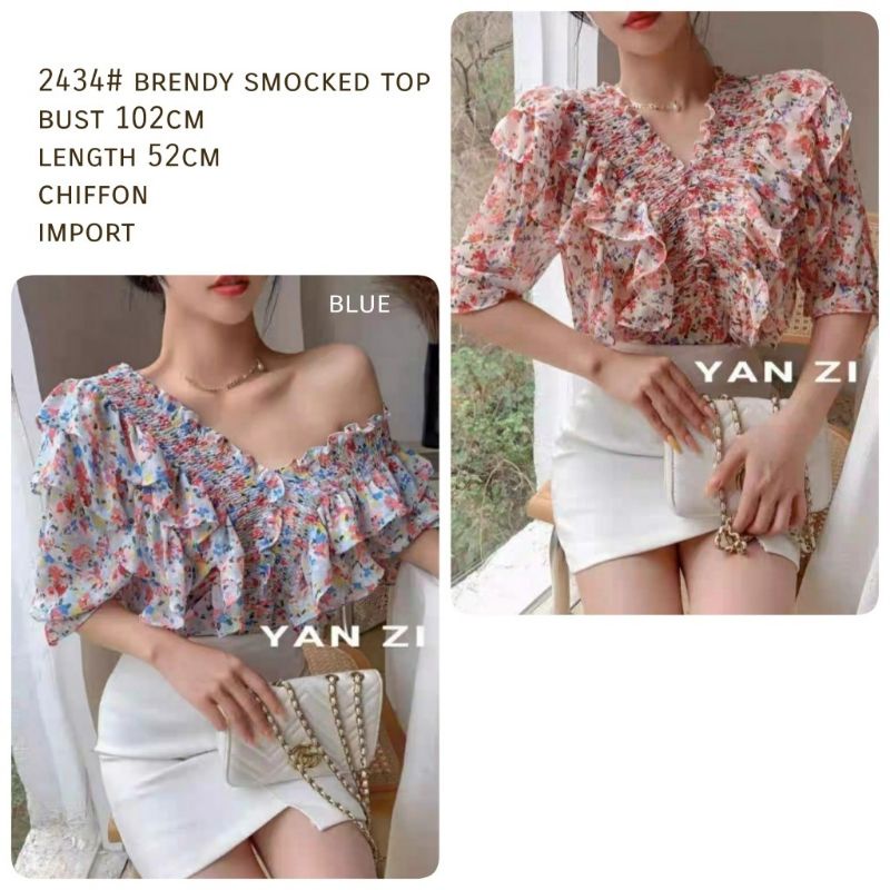 MDLV ~ 2434# Brendy Smocked Top Atasan Blouse Sabrina Import Korea Look Fashion import