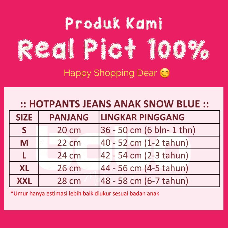 HOTPANTS  JEANS ANAK PEREMPUAN SNOW WASH USIA 1 -7 TAHUN